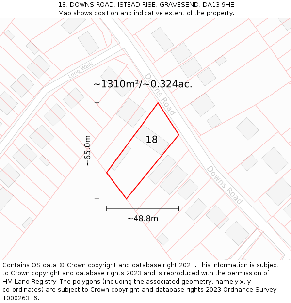 18, DOWNS ROAD, ISTEAD RISE, GRAVESEND, DA13 9HE: Plot and title map