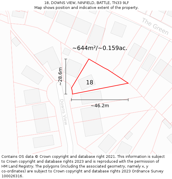 18, DOWNS VIEW, NINFIELD, BATTLE, TN33 9LF: Plot and title map