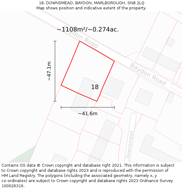 18, DOWNSMEAD, BAYDON, MARLBOROUGH, SN8 2LQ: Plot and title map