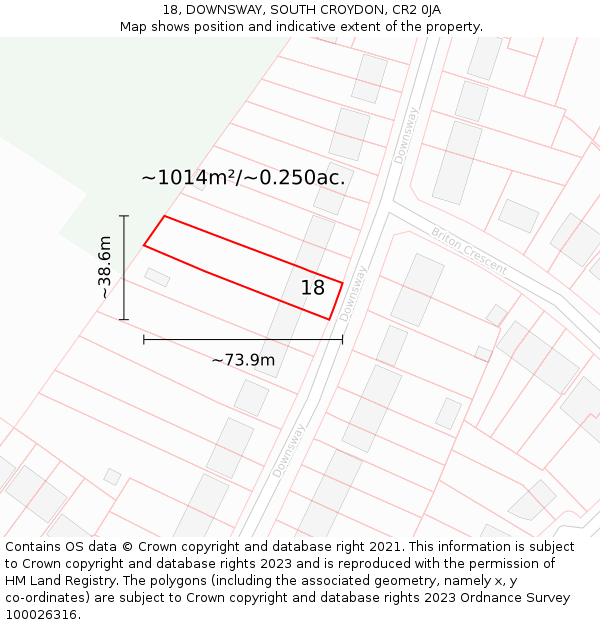 18, DOWNSWAY, SOUTH CROYDON, CR2 0JA: Plot and title map