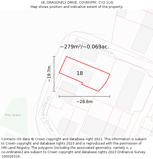 18, DRAGONFLY DRIVE, COVENTRY, CV2 1UG: Plot and title map