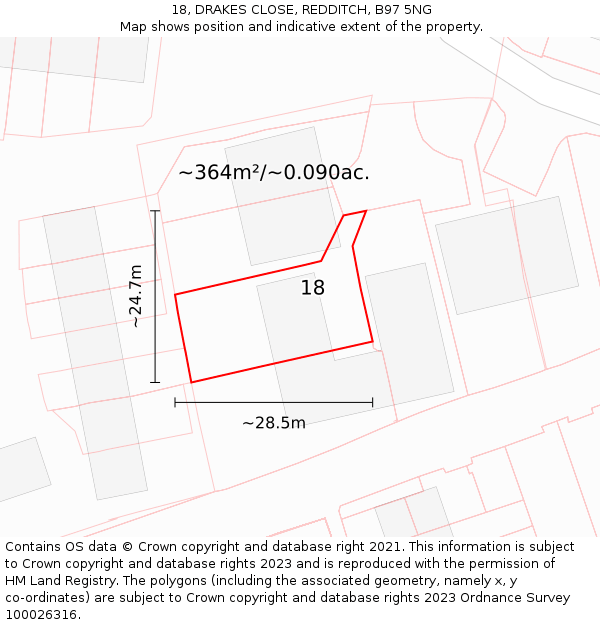 18, DRAKES CLOSE, REDDITCH, B97 5NG: Plot and title map