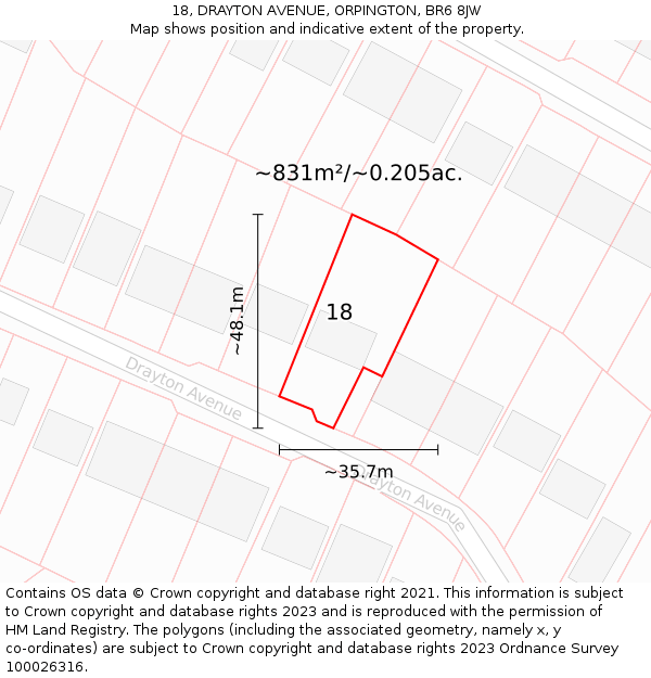 18, DRAYTON AVENUE, ORPINGTON, BR6 8JW: Plot and title map