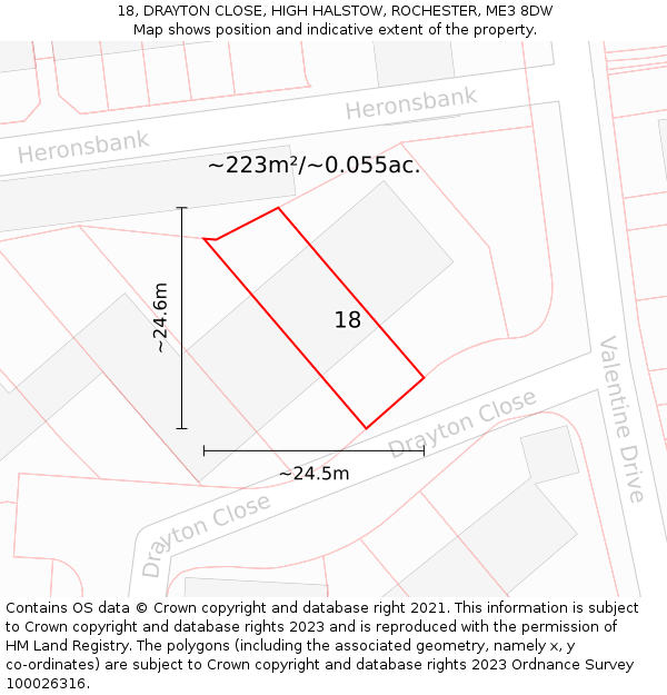 18, DRAYTON CLOSE, HIGH HALSTOW, ROCHESTER, ME3 8DW: Plot and title map