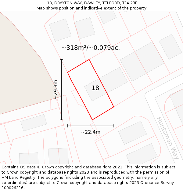 18, DRAYTON WAY, DAWLEY, TELFORD, TF4 2RF: Plot and title map