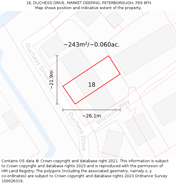 18, DUCHESS DRIVE, MARKET DEEPING, PETERBOROUGH, PE6 8FN: Plot and title map