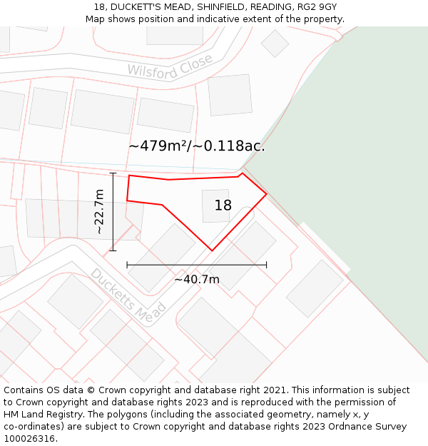18, DUCKETT'S MEAD, SHINFIELD, READING, RG2 9GY: Plot and title map