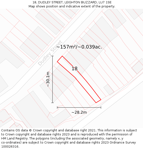 18, DUDLEY STREET, LEIGHTON BUZZARD, LU7 1SE: Plot and title map