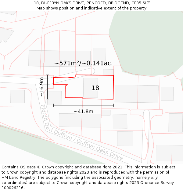 18, DUFFRYN OAKS DRIVE, PENCOED, BRIDGEND, CF35 6LZ: Plot and title map