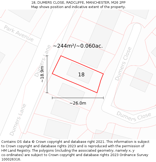 18, DUMERS CLOSE, RADCLIFFE, MANCHESTER, M26 2PP: Plot and title map