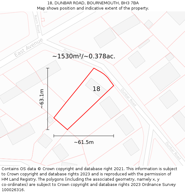 18, DUNBAR ROAD, BOURNEMOUTH, BH3 7BA: Plot and title map
