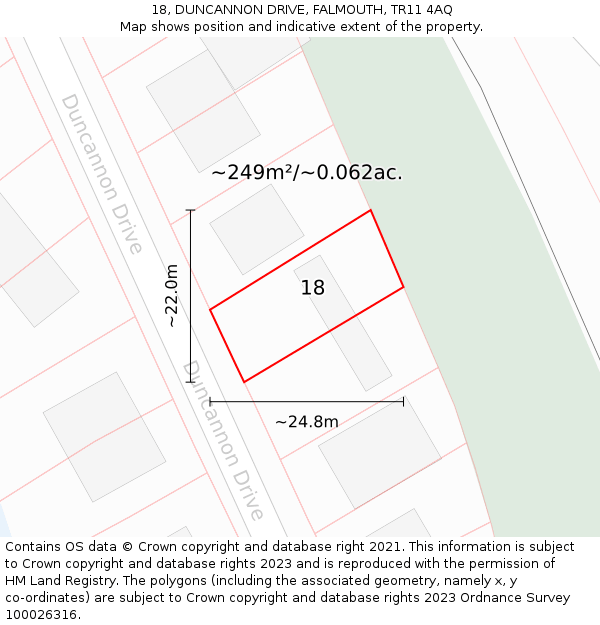 18, DUNCANNON DRIVE, FALMOUTH, TR11 4AQ: Plot and title map