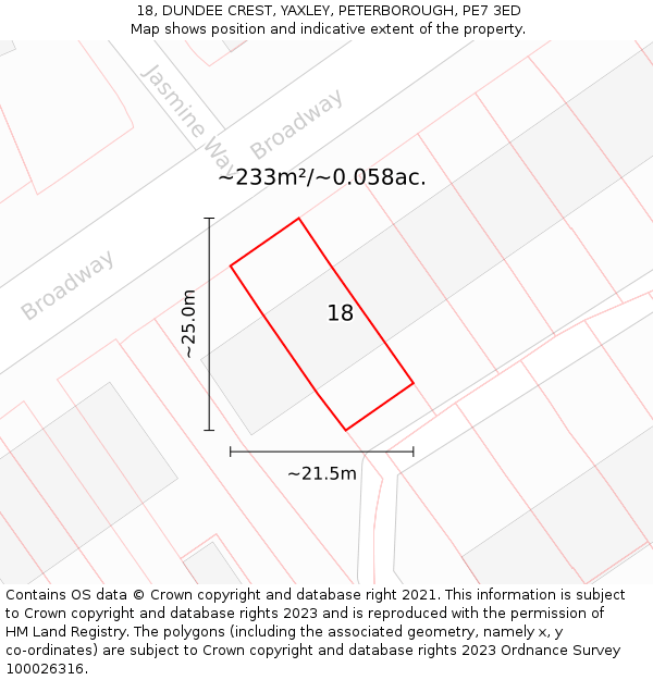18, DUNDEE CREST, YAXLEY, PETERBOROUGH, PE7 3ED: Plot and title map