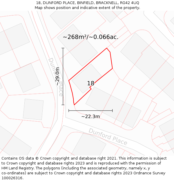 18, DUNFORD PLACE, BINFIELD, BRACKNELL, RG42 4UQ: Plot and title map
