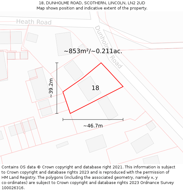 18, DUNHOLME ROAD, SCOTHERN, LINCOLN, LN2 2UD: Plot and title map