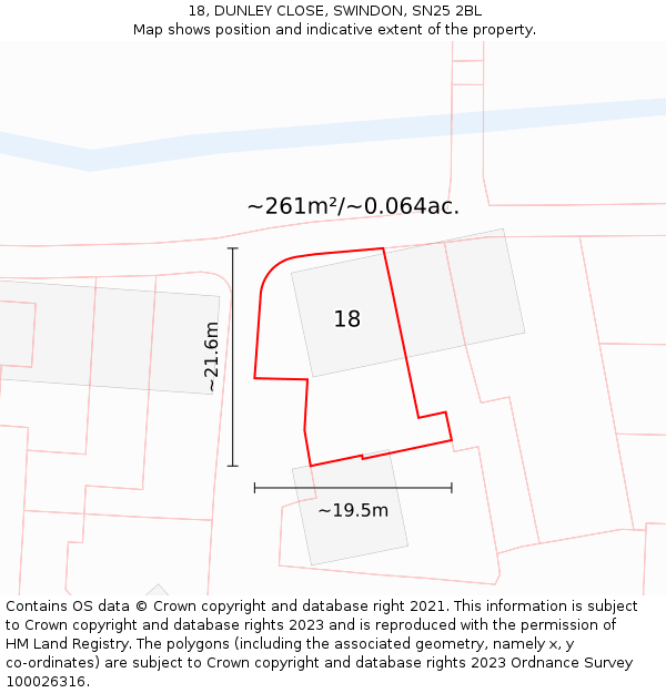 18, DUNLEY CLOSE, SWINDON, SN25 2BL: Plot and title map