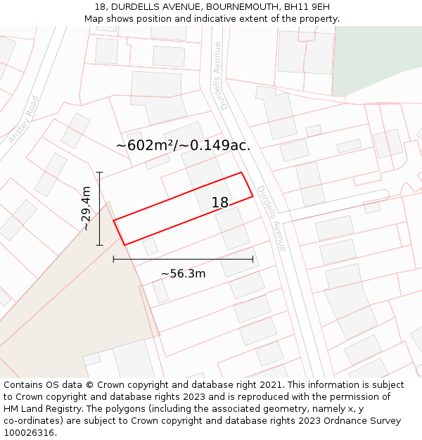 18, DURDELLS AVENUE, BOURNEMOUTH, BH11 9EH: Plot and title map