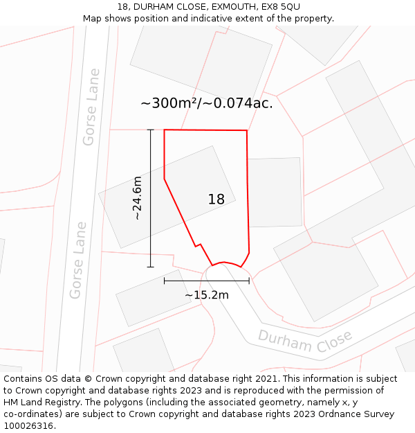 18, DURHAM CLOSE, EXMOUTH, EX8 5QU: Plot and title map