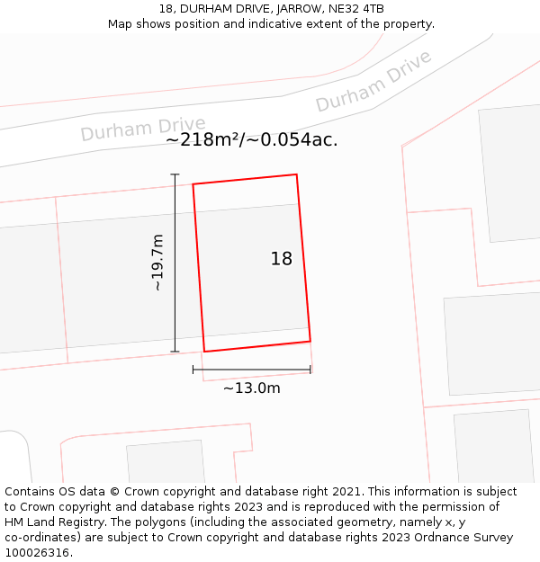 18, DURHAM DRIVE, JARROW, NE32 4TB: Plot and title map