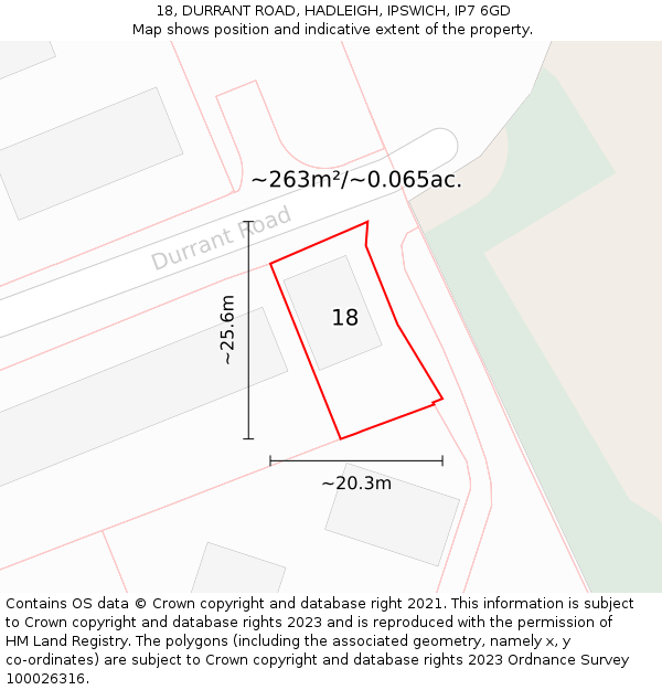 18, DURRANT ROAD, HADLEIGH, IPSWICH, IP7 6GD: Plot and title map