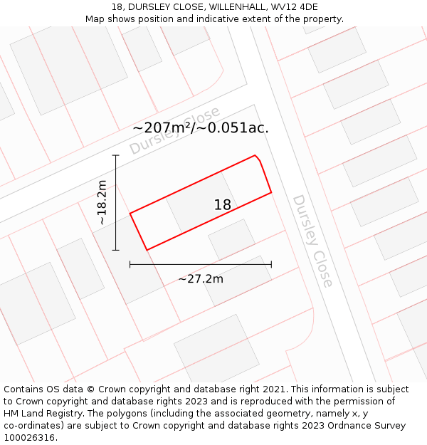 18, DURSLEY CLOSE, WILLENHALL, WV12 4DE: Plot and title map