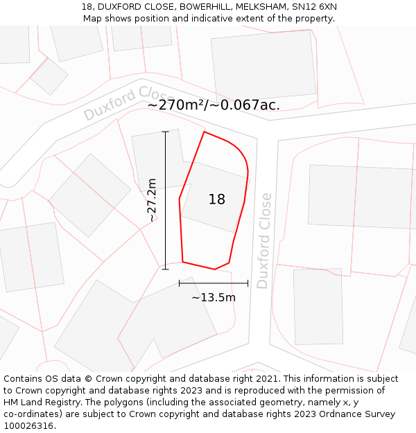 18, DUXFORD CLOSE, BOWERHILL, MELKSHAM, SN12 6XN: Plot and title map