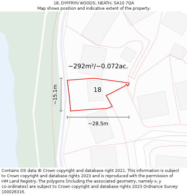 18, DYFFRYN WOODS, NEATH, SA10 7QA: Plot and title map