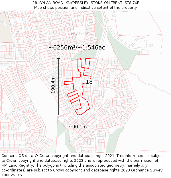 18, DYLAN ROAD, KNYPERSLEY, STOKE-ON-TRENT, ST8 7XB: Plot and title map