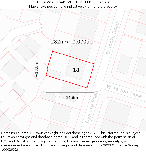 18, DYMOKE ROAD, METHLEY, LEEDS, LS26 9FG: Plot and title map