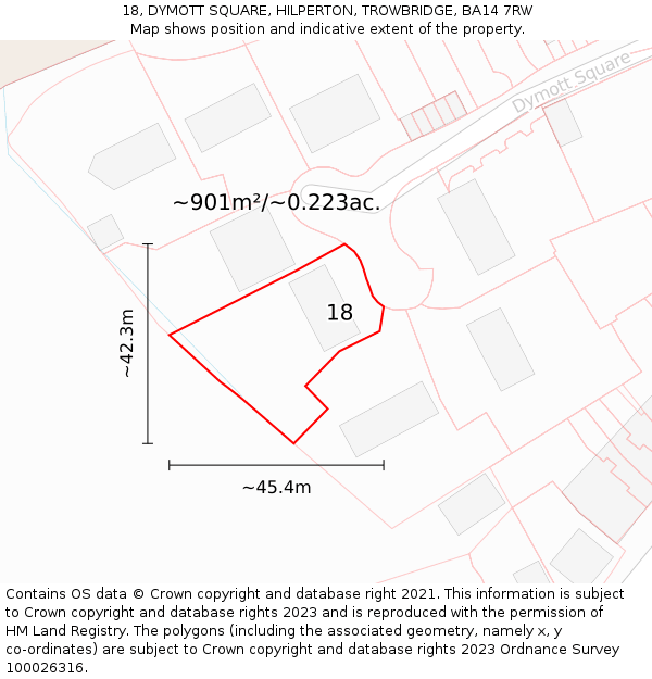 18, DYMOTT SQUARE, HILPERTON, TROWBRIDGE, BA14 7RW: Plot and title map