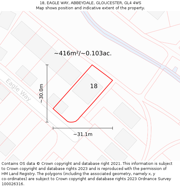 18, EAGLE WAY, ABBEYDALE, GLOUCESTER, GL4 4WS: Plot and title map