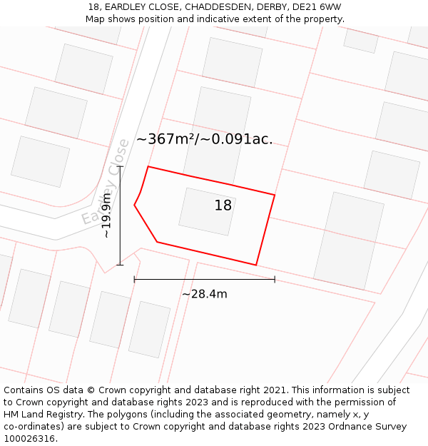 18, EARDLEY CLOSE, CHADDESDEN, DERBY, DE21 6WW: Plot and title map