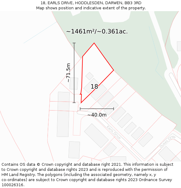 18, EARLS DRIVE, HODDLESDEN, DARWEN, BB3 3RD: Plot and title map
