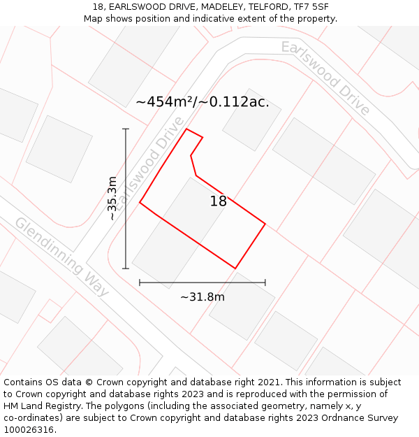 18, EARLSWOOD DRIVE, MADELEY, TELFORD, TF7 5SF: Plot and title map