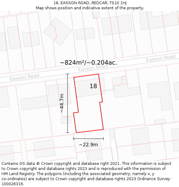 18, EASSON ROAD, REDCAR, TS10 1HJ: Plot and title map