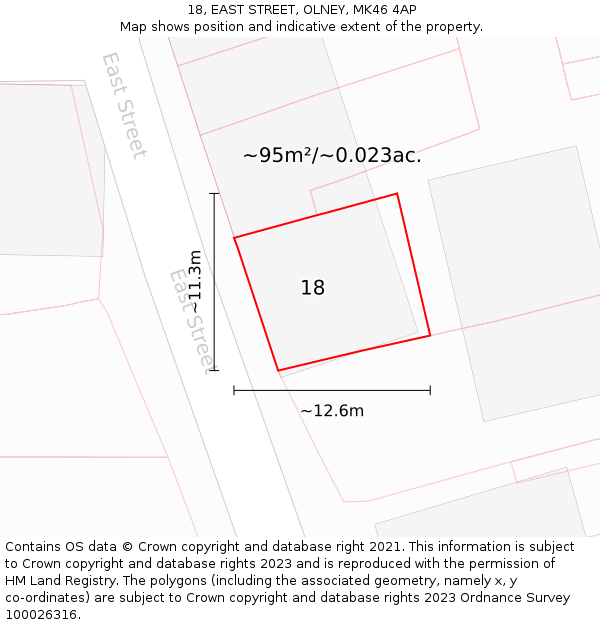 18, EAST STREET, OLNEY, MK46 4AP: Plot and title map