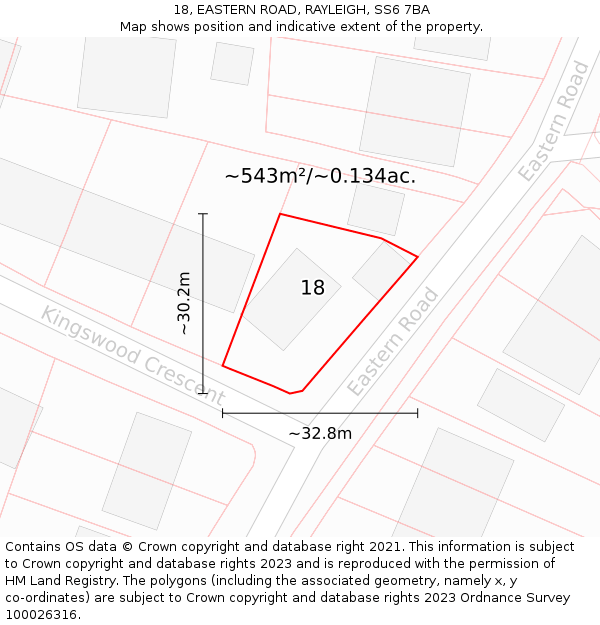 18, EASTERN ROAD, RAYLEIGH, SS6 7BA: Plot and title map