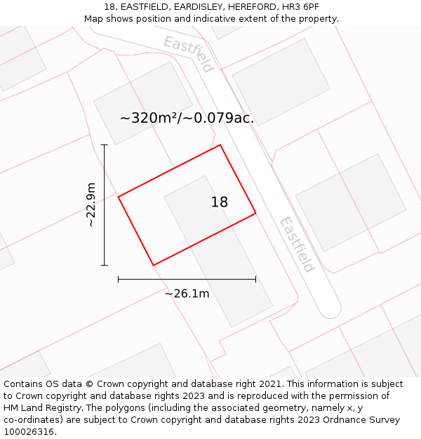 18, EASTFIELD, EARDISLEY, HEREFORD, HR3 6PF: Plot and title map