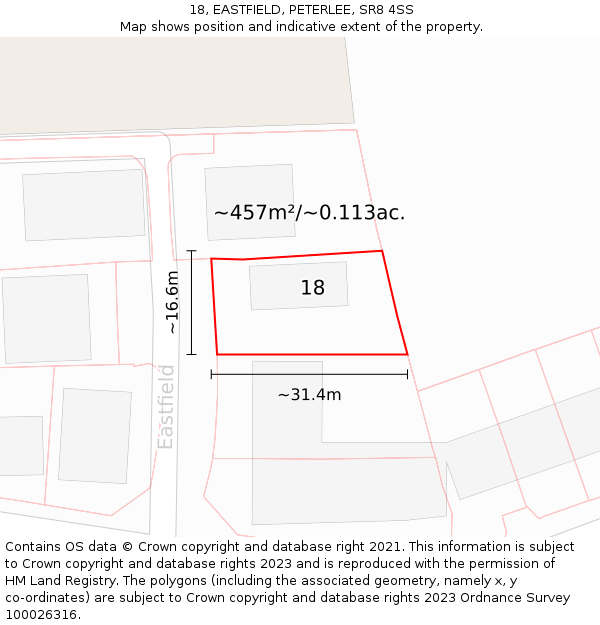 18, EASTFIELD, PETERLEE, SR8 4SS: Plot and title map