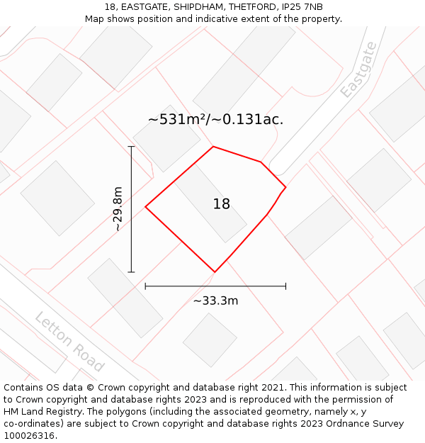 18, EASTGATE, SHIPDHAM, THETFORD, IP25 7NB: Plot and title map