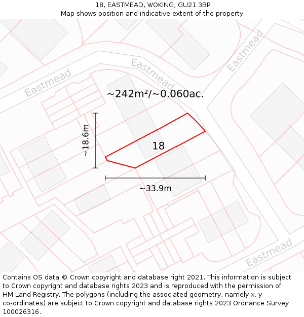 18, EASTMEAD, WOKING, GU21 3BP: Plot and title map