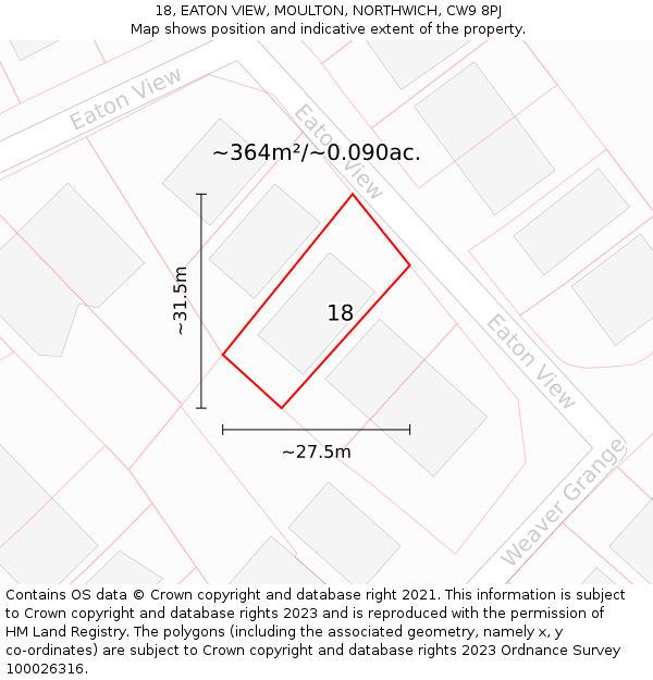 18, EATON VIEW, MOULTON, NORTHWICH, CW9 8PJ: Plot and title map