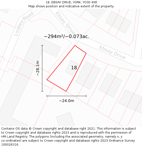 18, EBSAY DRIVE, YORK, YO30 4XR: Plot and title map