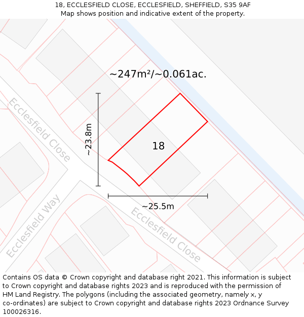 18, ECCLESFIELD CLOSE, ECCLESFIELD, SHEFFIELD, S35 9AF: Plot and title map