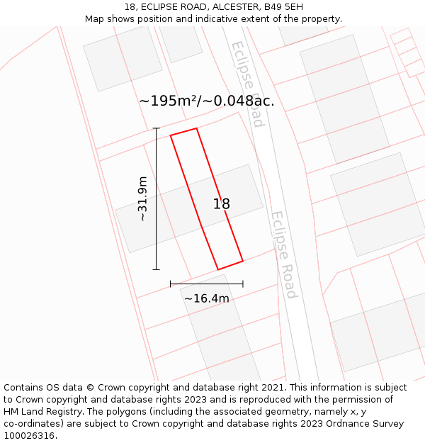 18, ECLIPSE ROAD, ALCESTER, B49 5EH: Plot and title map