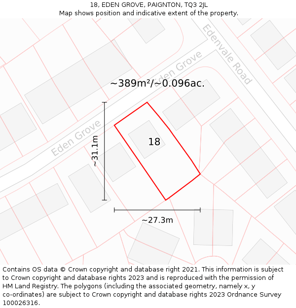18, EDEN GROVE, PAIGNTON, TQ3 2JL: Plot and title map