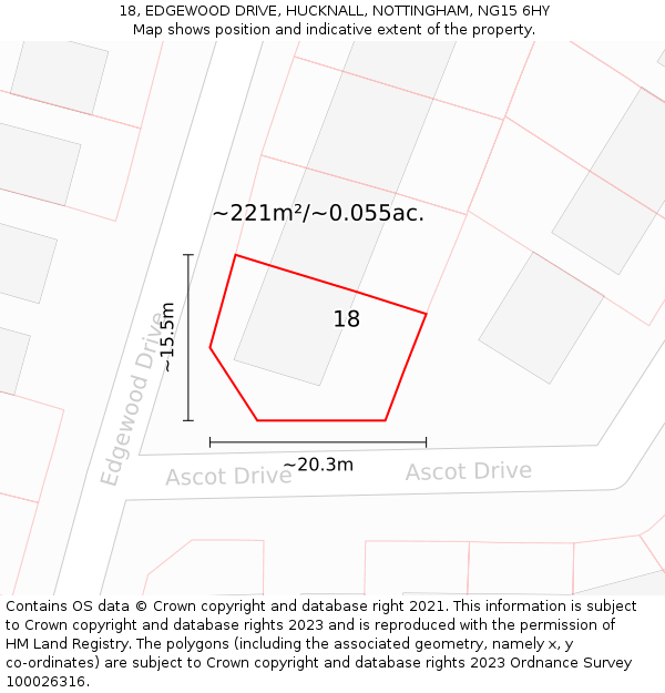 18, EDGEWOOD DRIVE, HUCKNALL, NOTTINGHAM, NG15 6HY: Plot and title map