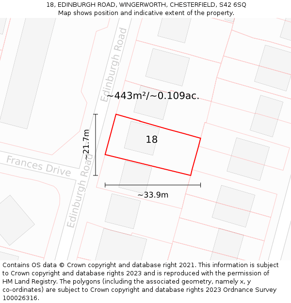 18, EDINBURGH ROAD, WINGERWORTH, CHESTERFIELD, S42 6SQ: Plot and title map