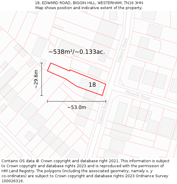 18, EDWARD ROAD, BIGGIN HILL, WESTERHAM, TN16 3HN: Plot and title map
