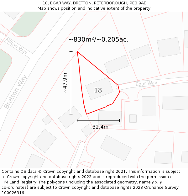 18, EGAR WAY, BRETTON, PETERBOROUGH, PE3 9AE: Plot and title map